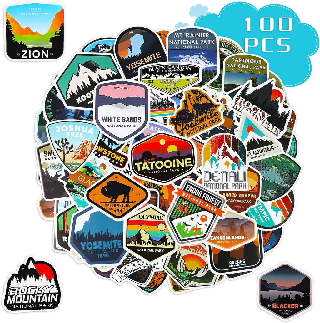 100 National Parks Stickers - Waterproof Vinyl Decals Set