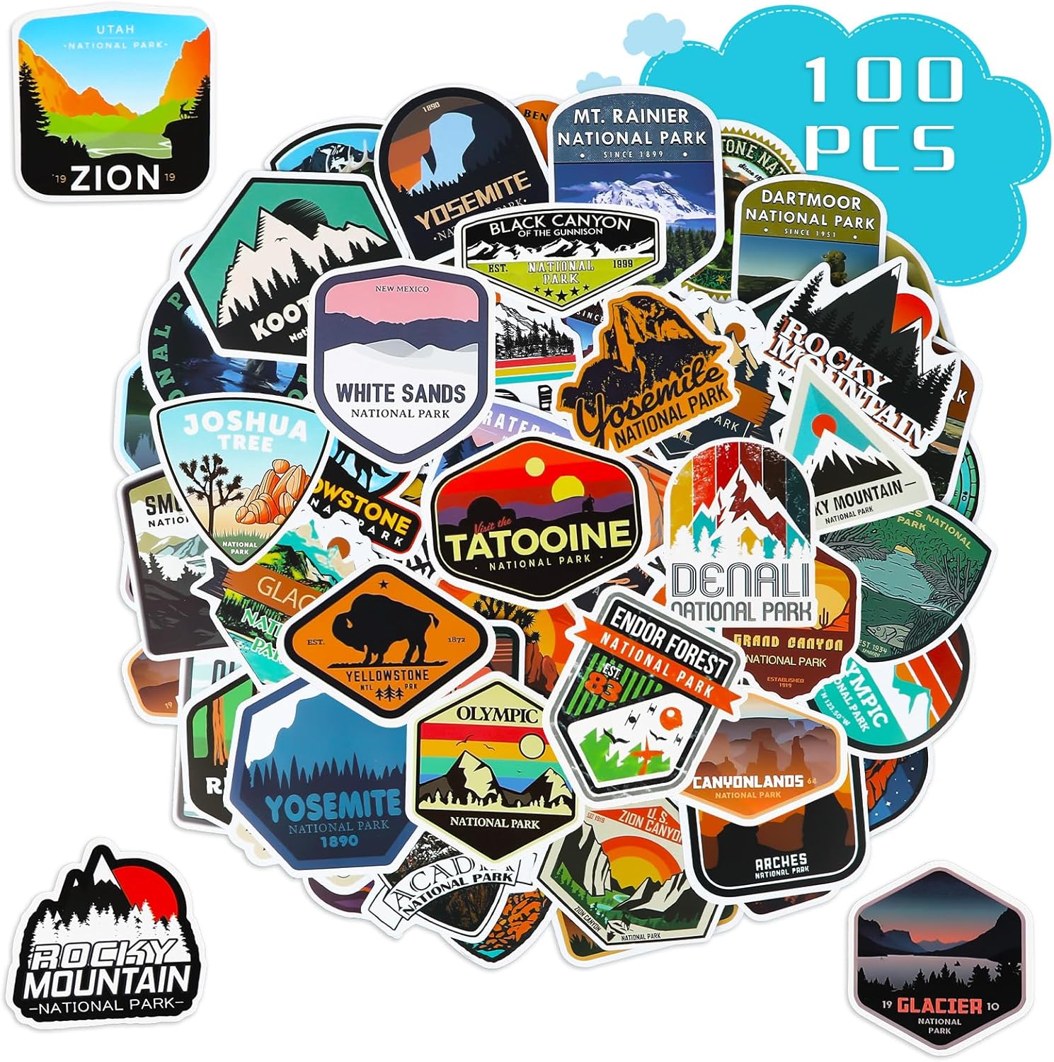 100 National Parks Stickers - Waterproof Vinyl Decals Set