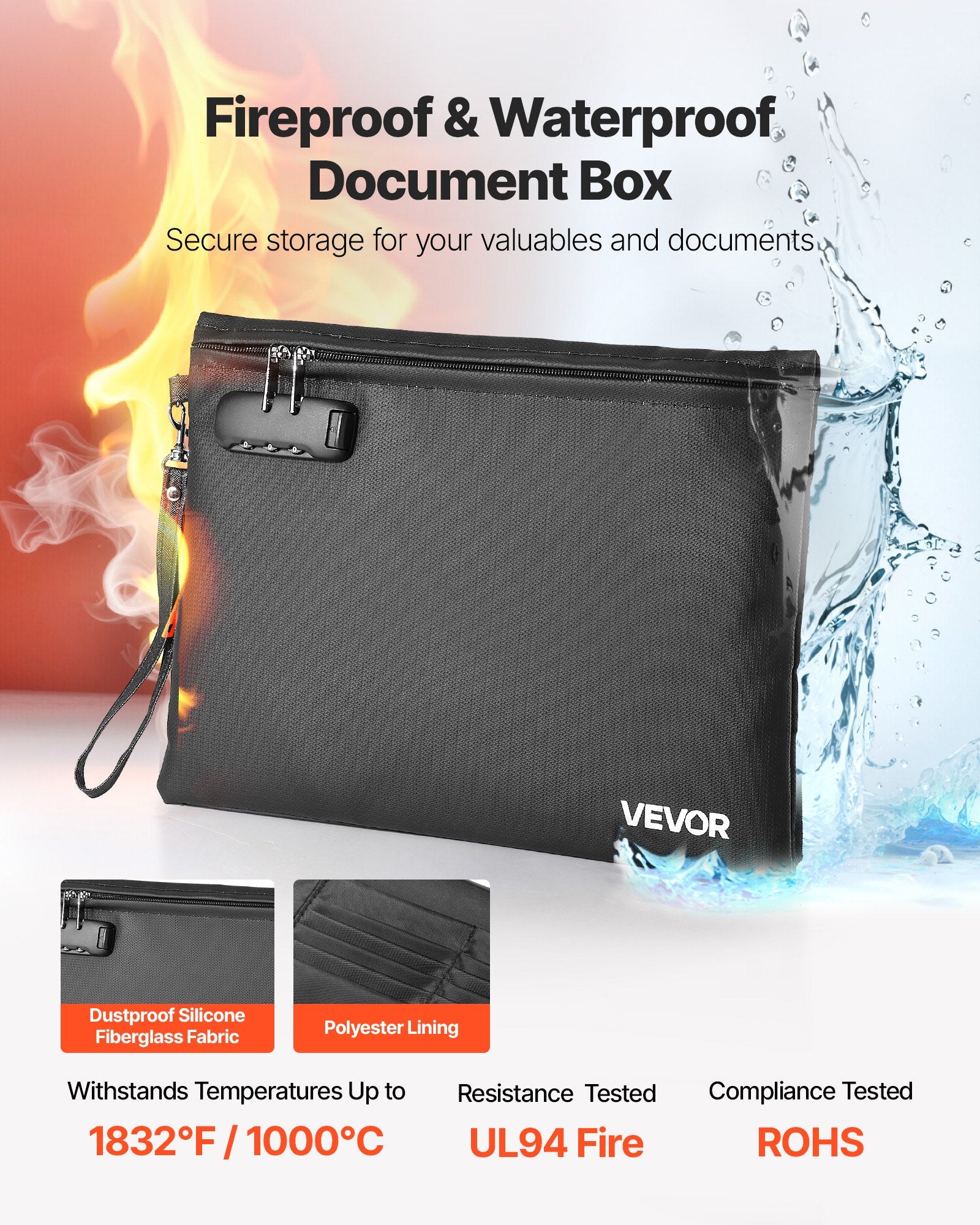 Fireproof Waterproof Document Bag with Lock