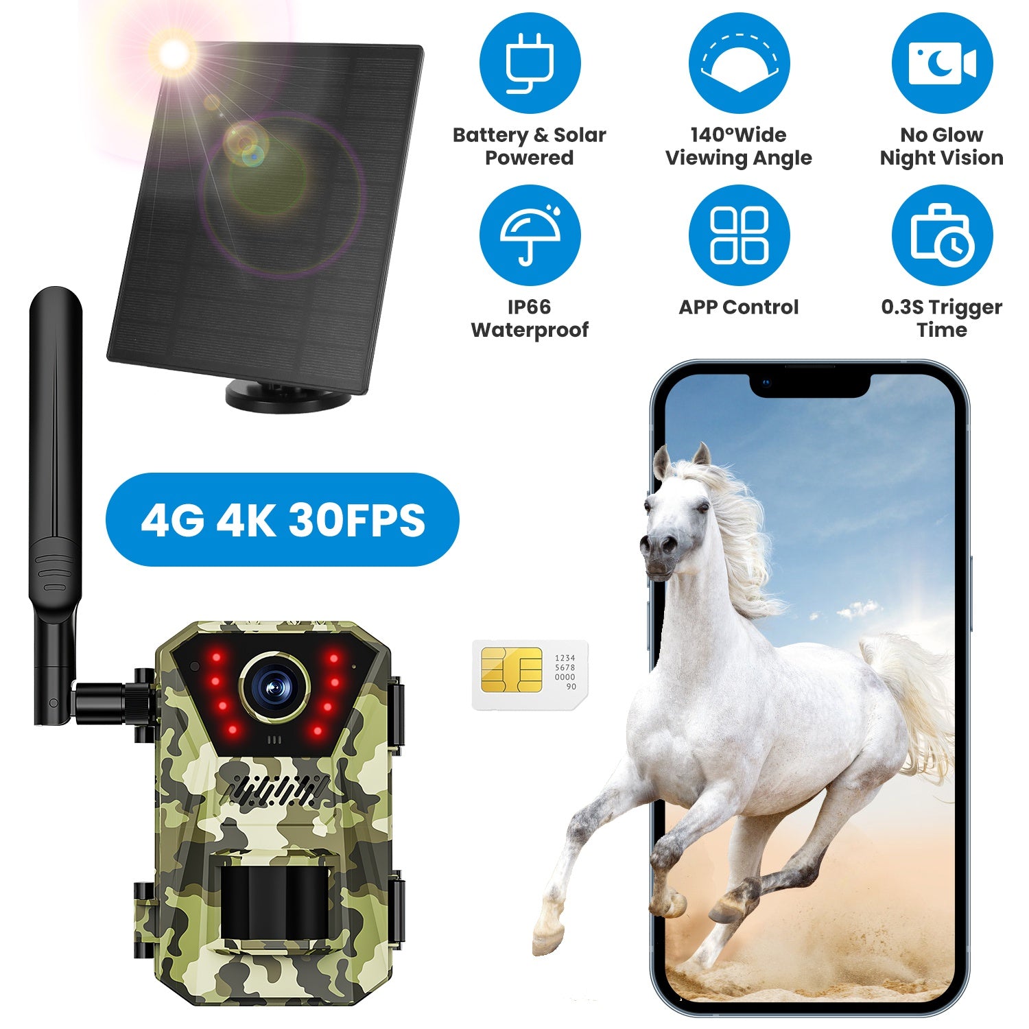 4G Trail Camera 4K Solar - Wildlife Camera Night Vision