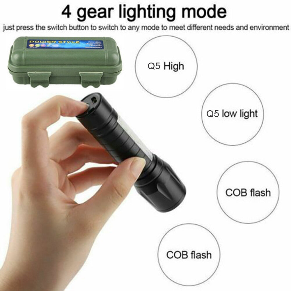 Mini LED Flashlight Rechargeable - Zoomable COB Torch 3 Modes
