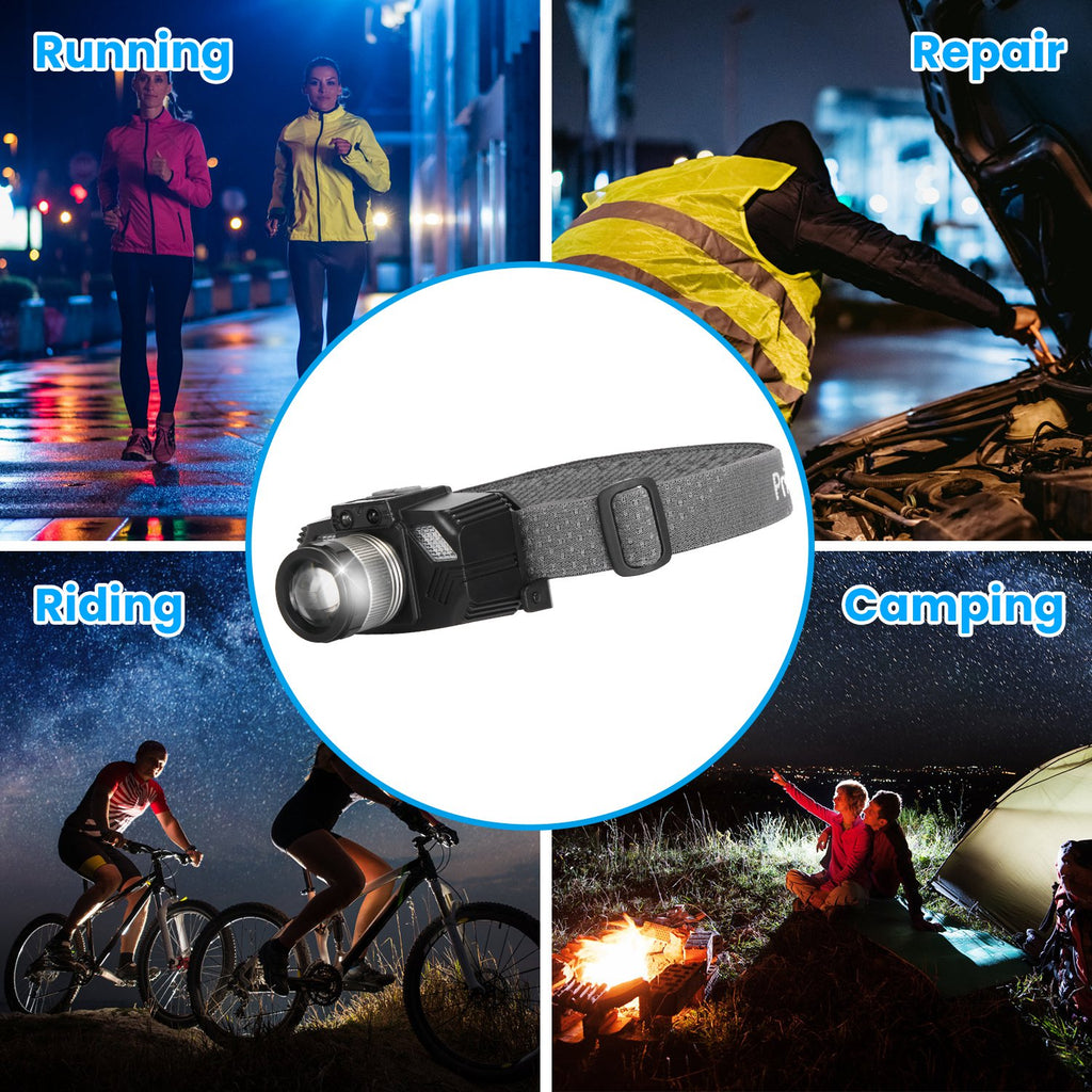 Motion Sensor LED Headlamp - Rechargeable Zoomable Headlight