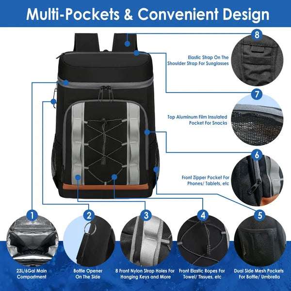 Insulated Cooler Backpack 36 Can - 25L Leakproof