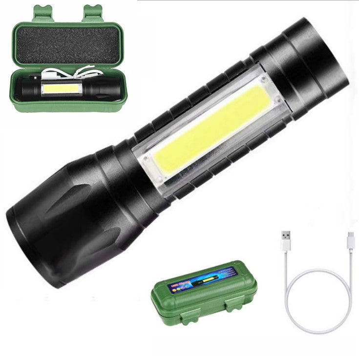 Mini LED Flashlight Rechargeable - Zoomable COB Torch 3 Modes
