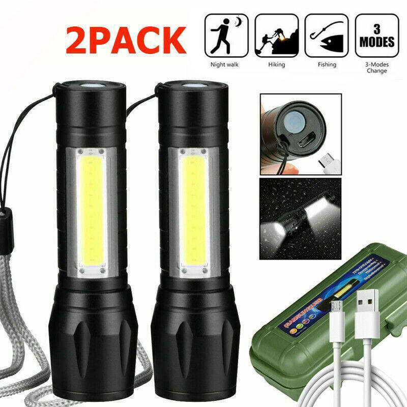 Mini LED Flashlight Rechargeable - Zoomable COB Torch 3 Modes